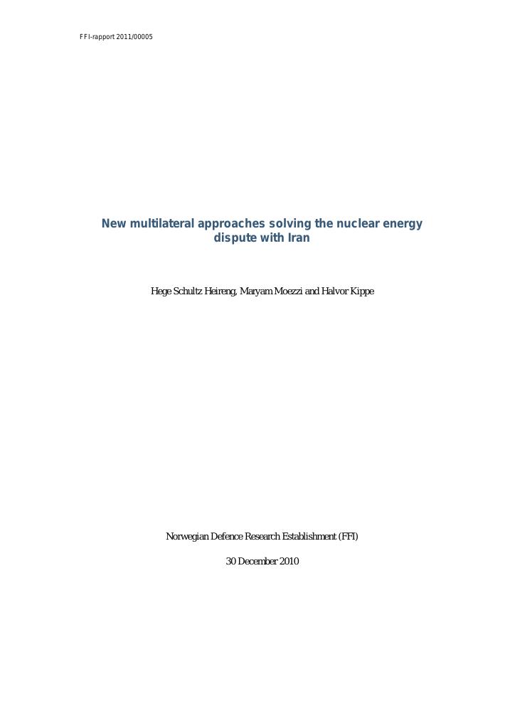 Forsiden av dokumentet New multilateral approaches solving the nuclear energy dispute with Iran