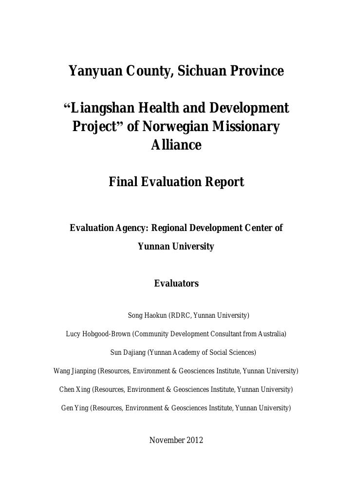 Forsiden av dokumentet Liangshan Health and Development Project of Norwegian Missionary Alliance
