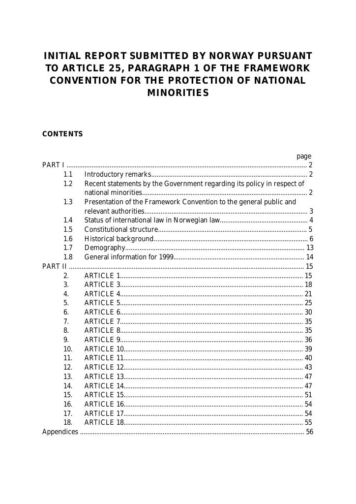 Forsiden av dokumentet Initial report: The Framework Convention for the Protection of National Minorities