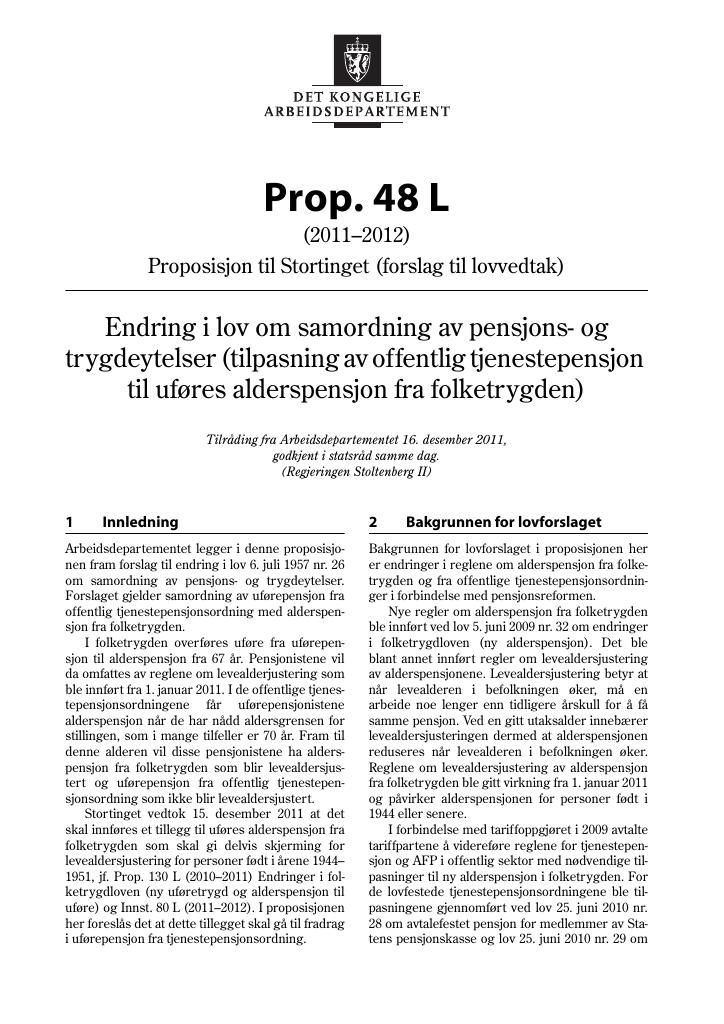 Forsiden av dokumentet Prop. 48 L (2011–2012)