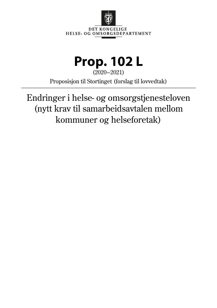 Forsiden av dokumentet Prop. 102 L (2020–2021)