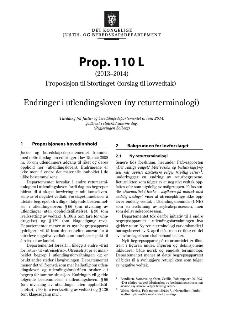 Forsiden av dokumentet Prop. 110 L (2013–2014)