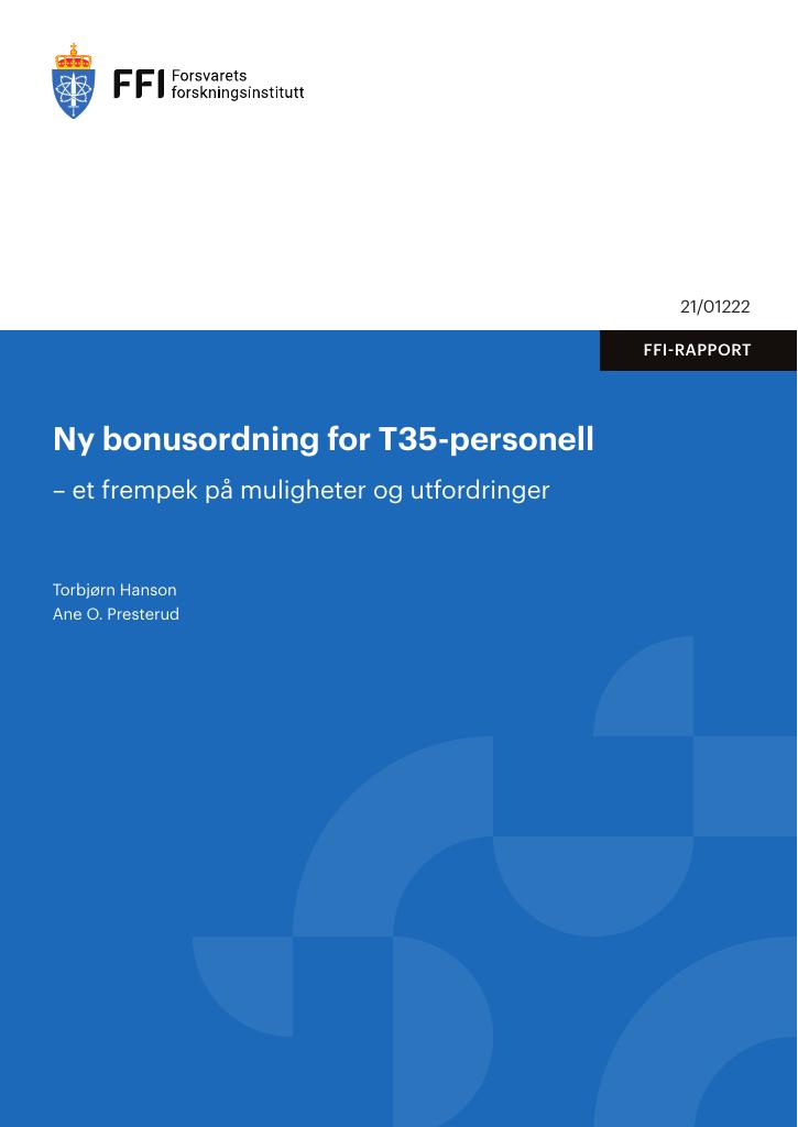 Forsiden av dokumentet Ny bonusordning for T35-personell : et frempek på muligheter og utfordringer