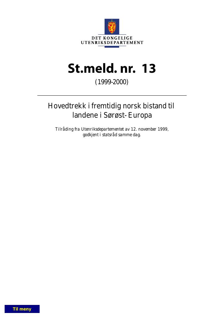 Forsiden av dokumentet St.meld. nr. 13 (1999-2000)