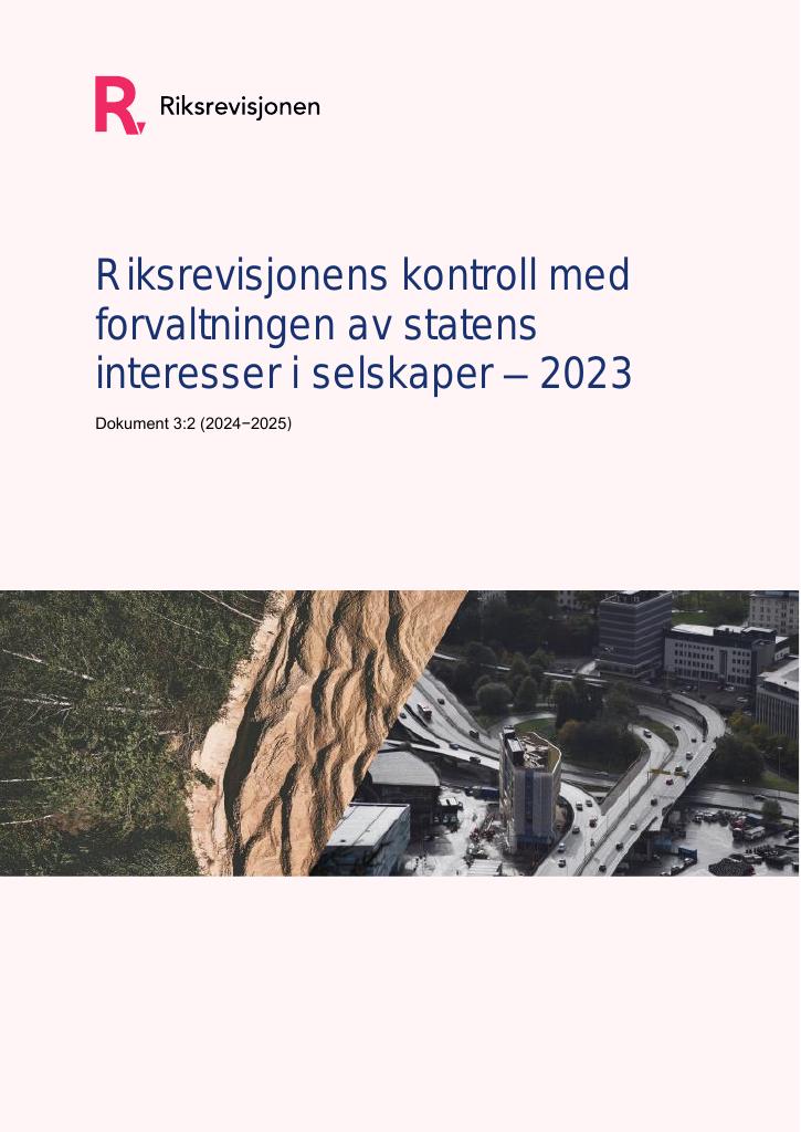 Forsiden av dokumentet Kontroll med forvaltningen av statens interesser i selskaper 2023