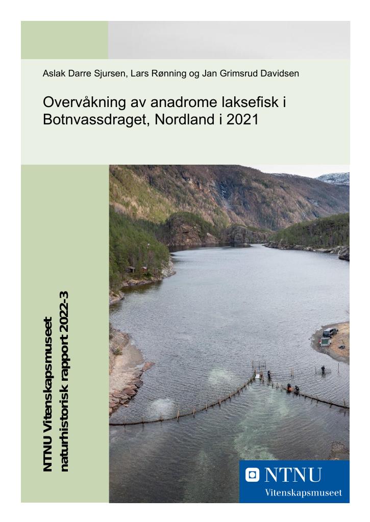 Forsiden av dokumentet Overvåkning av anadrome laksefisk i Botnvassdraget, Nordland i 2021