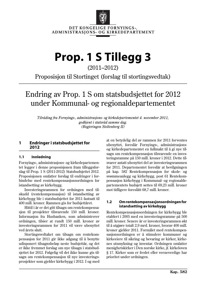 Forsiden av dokumentet Prop. 1 S Tillegg 3 (2011–2012)