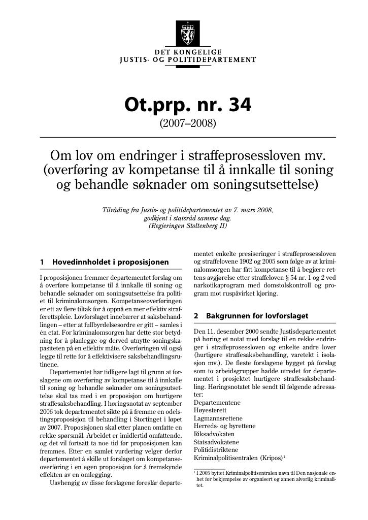 Forsiden av dokumentet Ot.prp. nr. 34 (2007-2008)