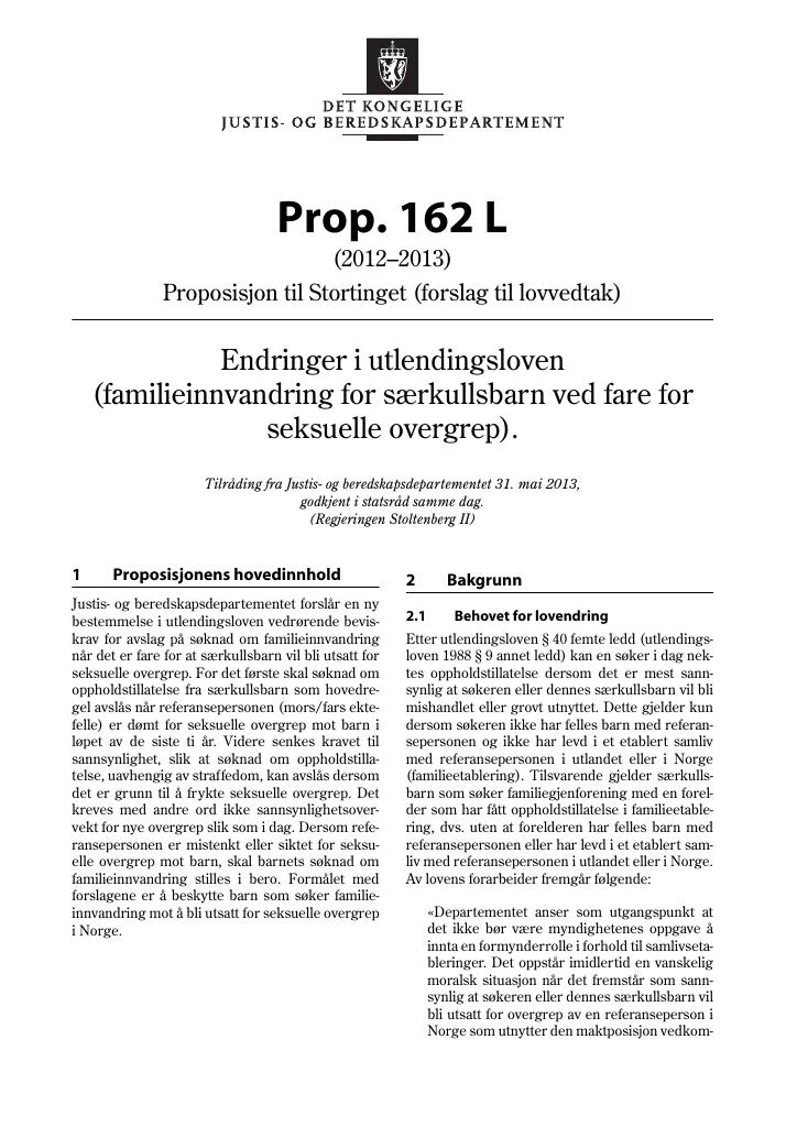 Forsiden av dokumentet Prop. 162 L (2012–2013)