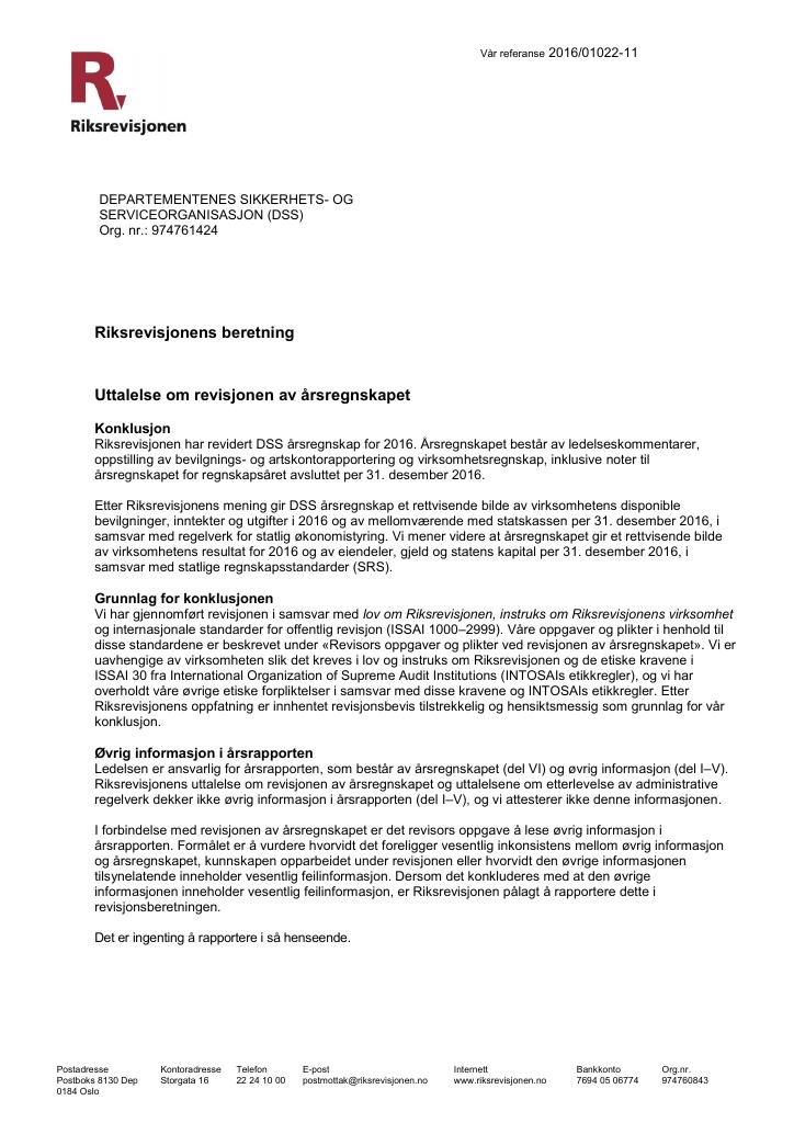 Forsiden av dokumentet Revisjonsberetning (pdf)