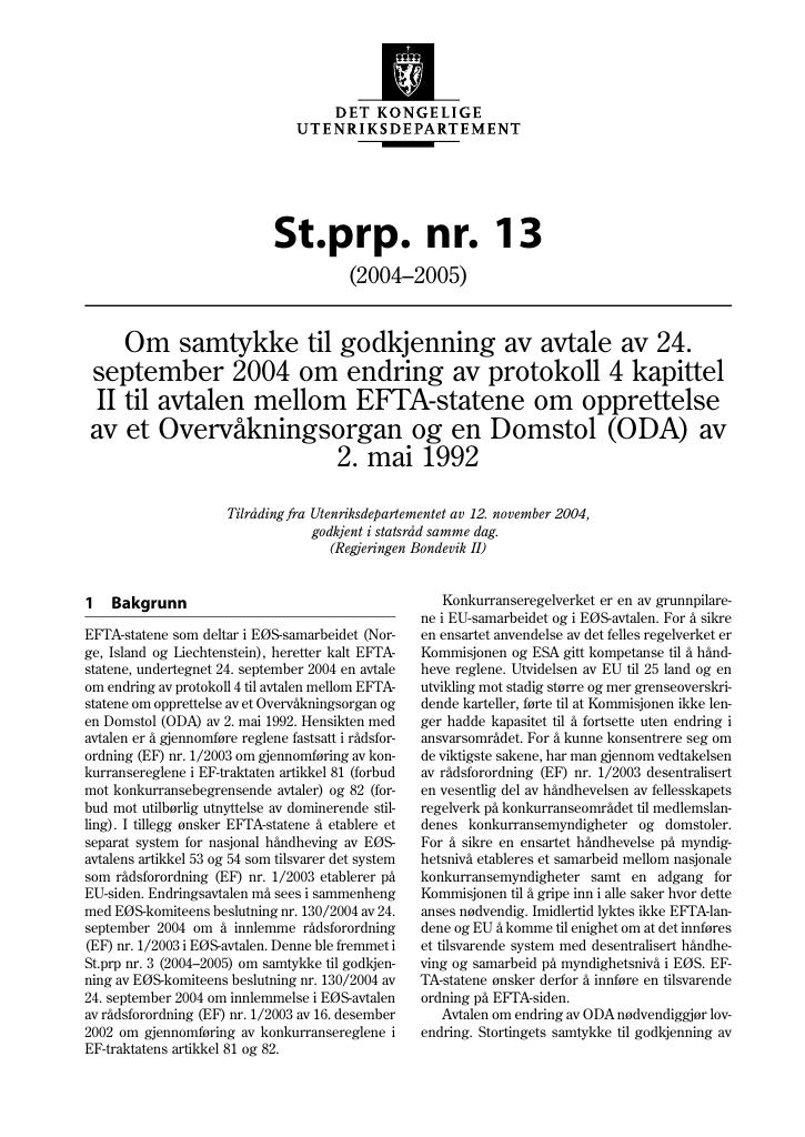 Forsiden av dokumentet St.prp. nr. 13 (2004-2005)