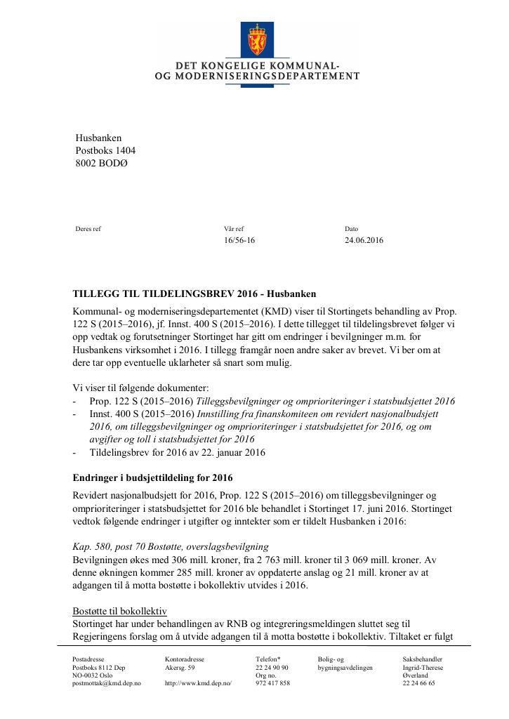 Forsiden av dokumentet tilleggsbrev juni (pdf)