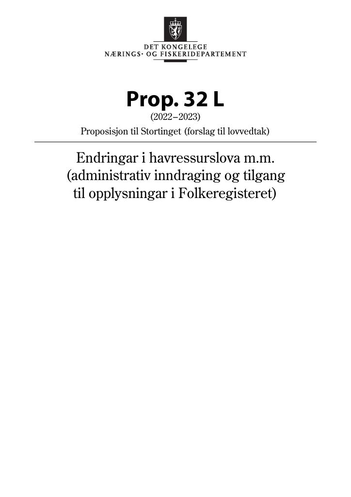 Forsiden av dokumentet Prop. 32 L (2022–2023)