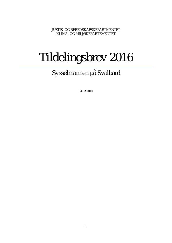 Forsiden av dokumentet Tildelingsbrev (PDF)