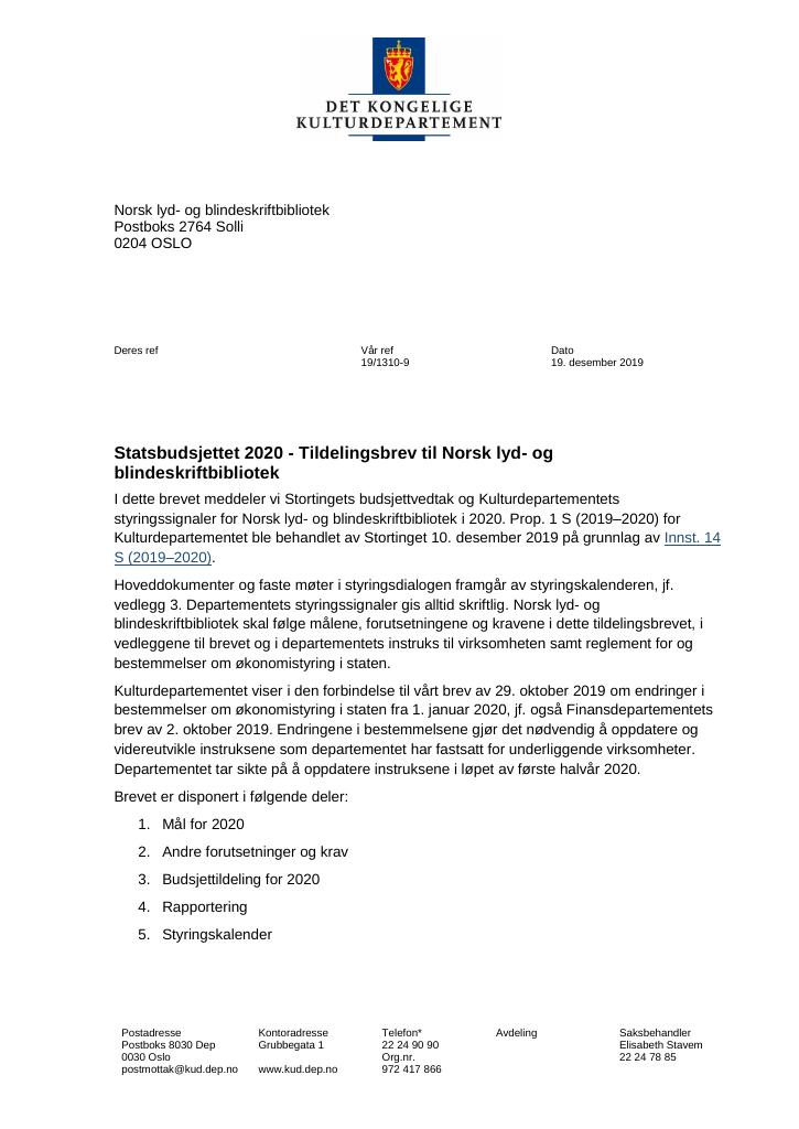 Forsiden av dokumentet Tildelingsbrev (.pdf)