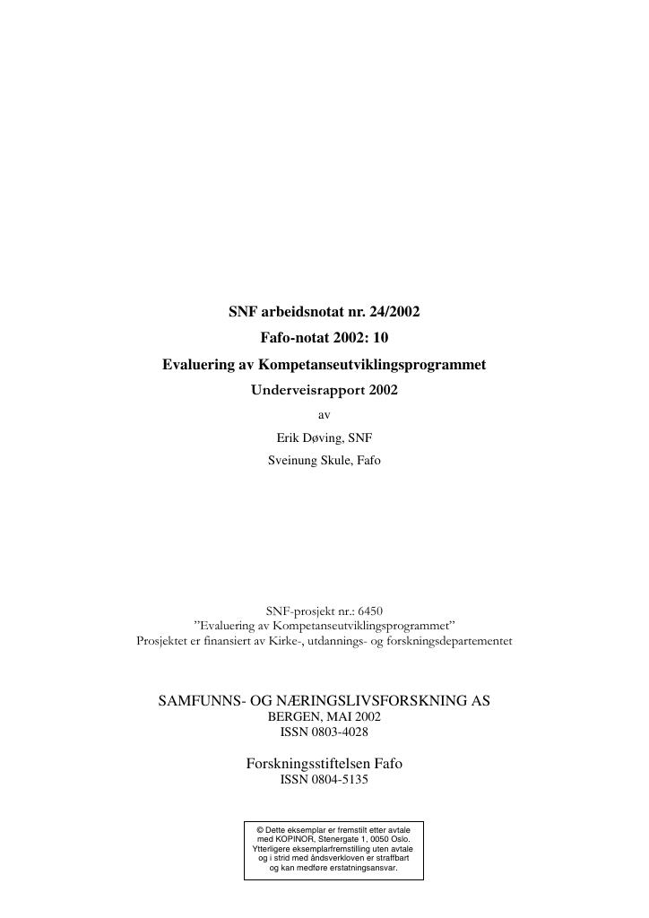 Forsiden av dokumentet Evaluering av Kompetanseutviklingsprogrammet