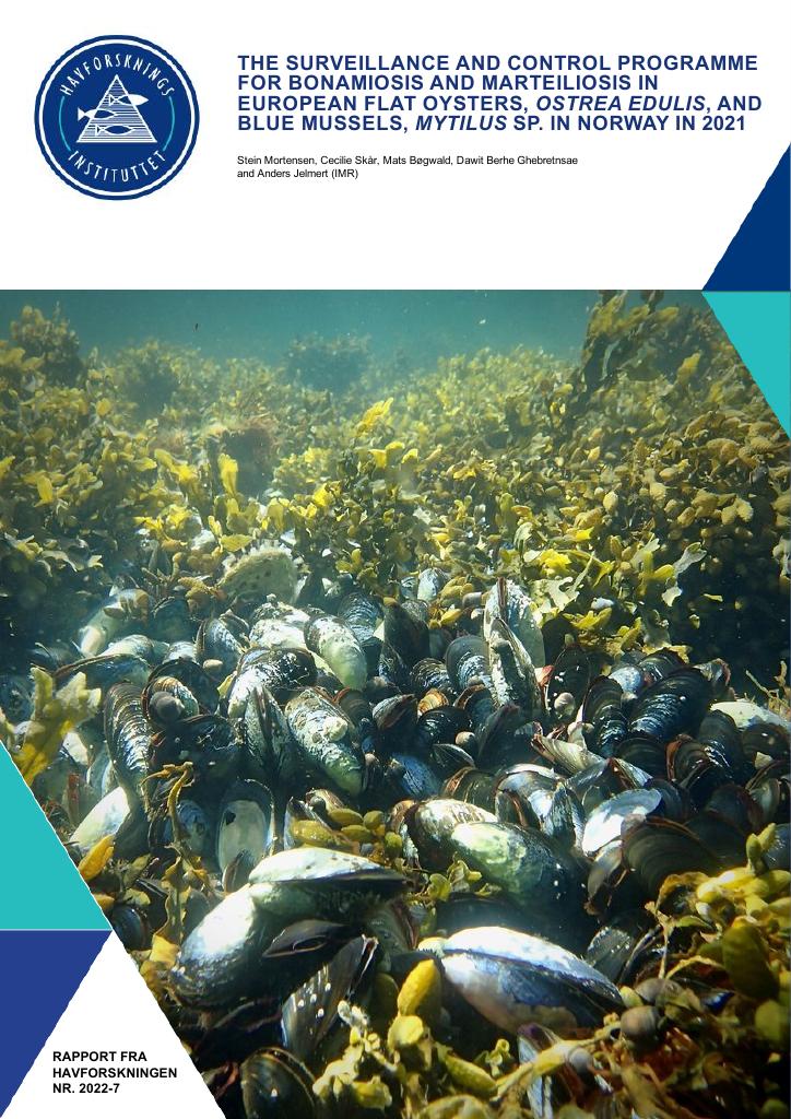Forsiden av dokumentet The surveillance and control programme for bonamiosis and marteiliosis in European flat oysters, Ostrea edulis, and blue mussels, Mytilus sp. in Norway in 2021
