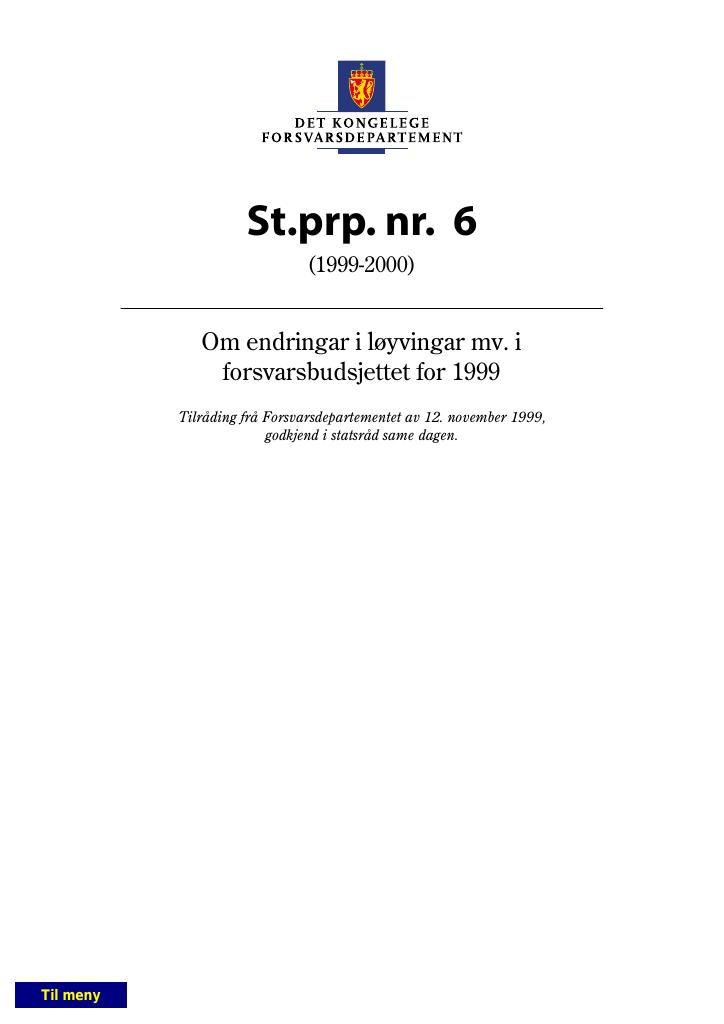 Forsiden av dokumentet St.prp. nr. 6 (1999-2000)