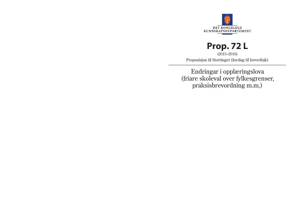 Forsiden av dokumentet Prop. 72 L (2015–2016)
