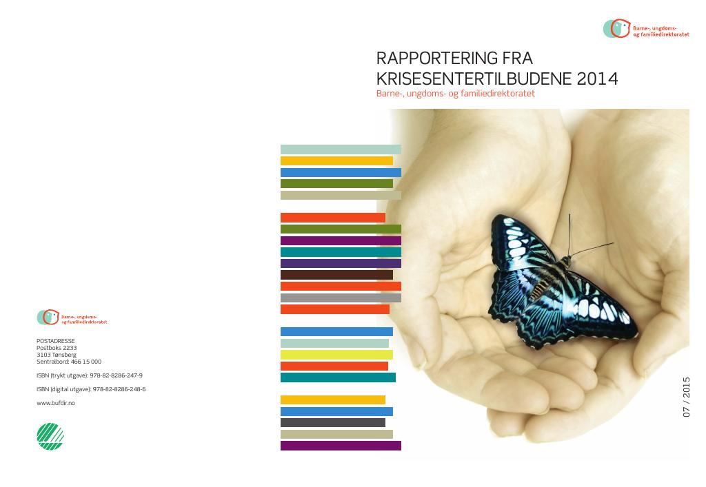 Forsiden av dokumentet Rapportering fra krisesentertilbudene 2014.