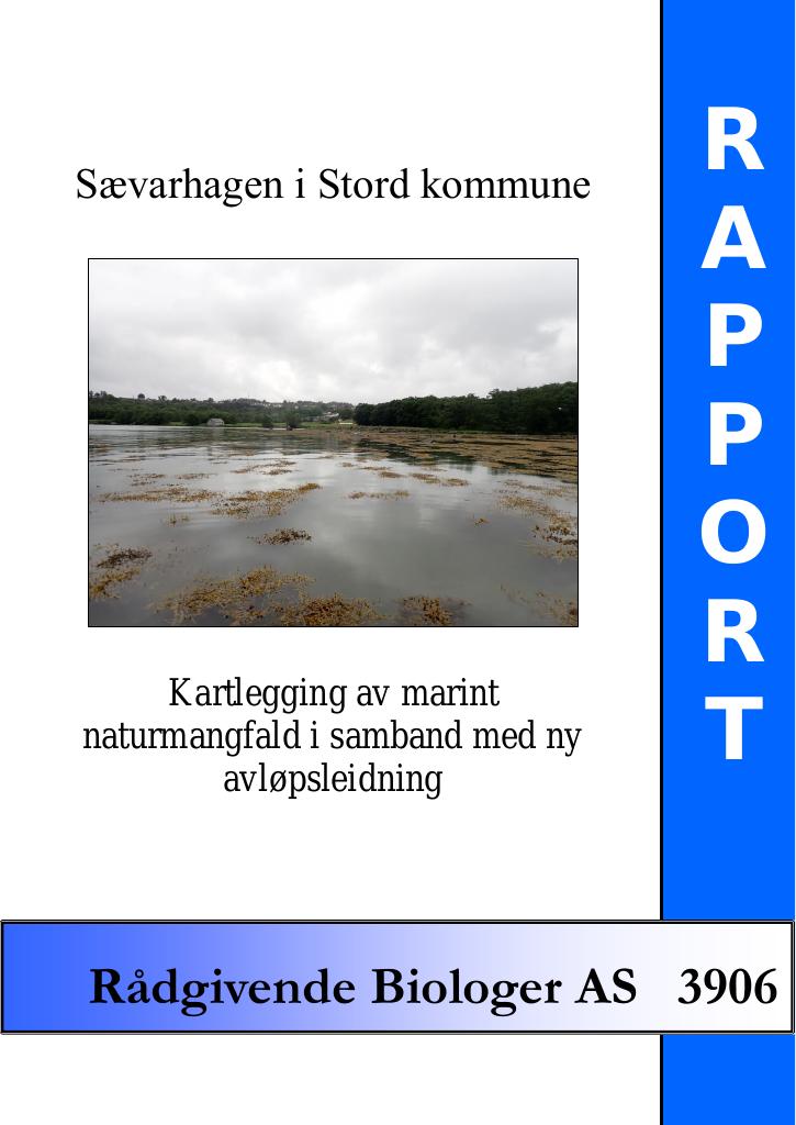 Forsiden av dokumentet Sævarhagen i Stord kommune. Kartlegging av marint naturmangfald i samband med ny avløpsleidning