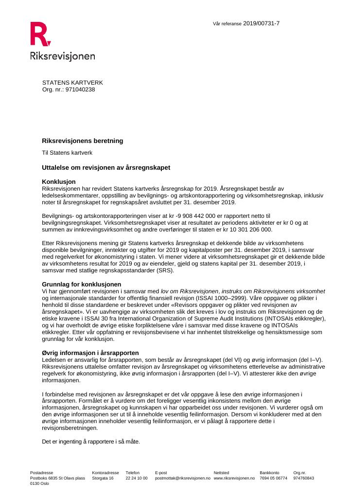 Forsiden av dokumentet Revisjonsberetning(pdf)