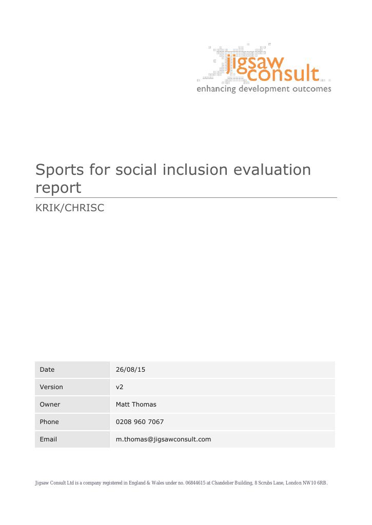 Forsiden av dokumentet Sports for social inclusion evaluation report