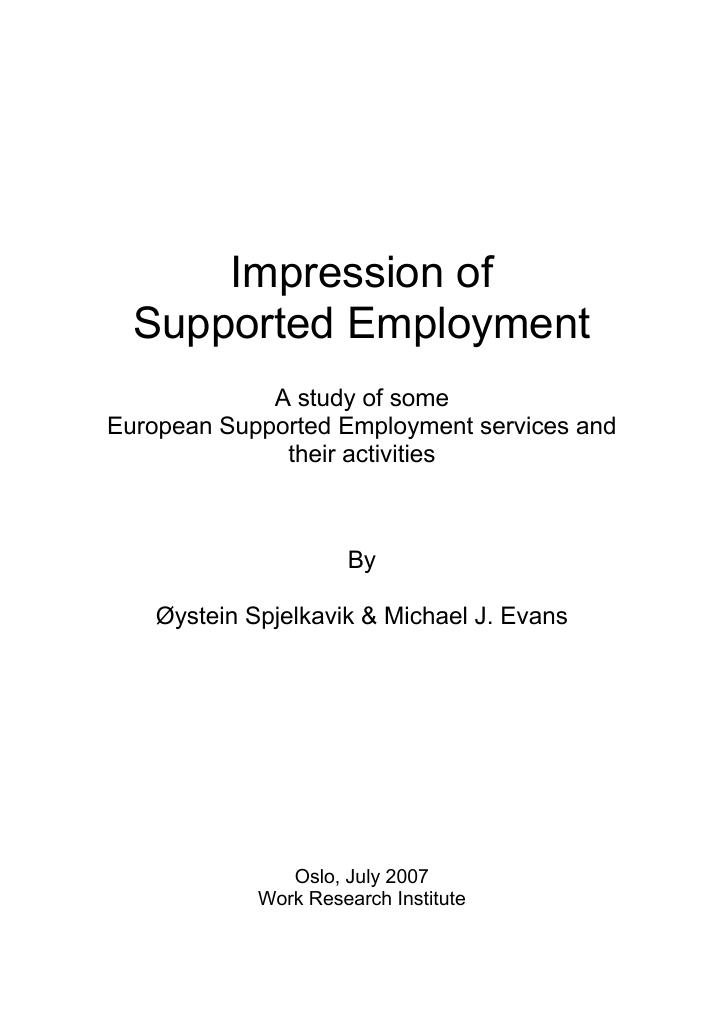 Forsiden av dokumentet Impression of Supported Employment