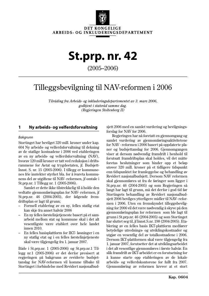 Forsiden av dokumentet St.prp. nr. 42 (2005-2006)