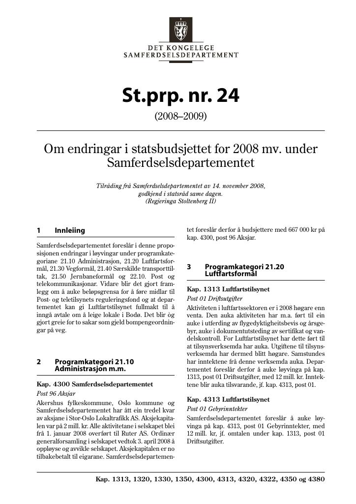 Forsiden av dokumentet St.prp. nr. 24 (2008-2009)