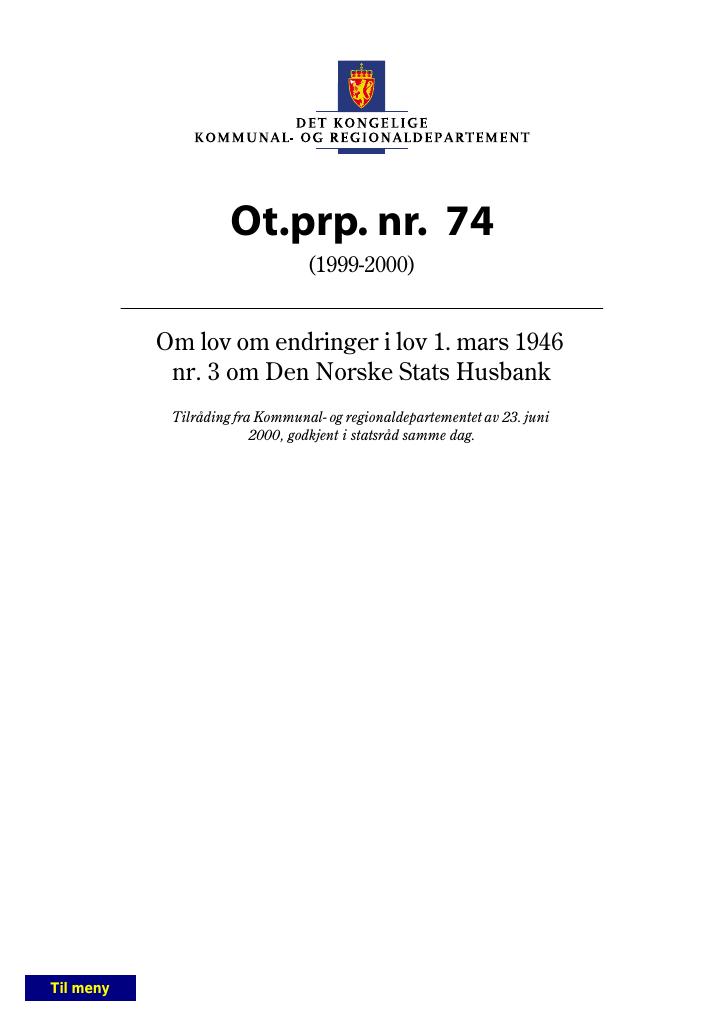 Forsiden av dokumentet Ot.prp. nr. 74 (1999-2000)