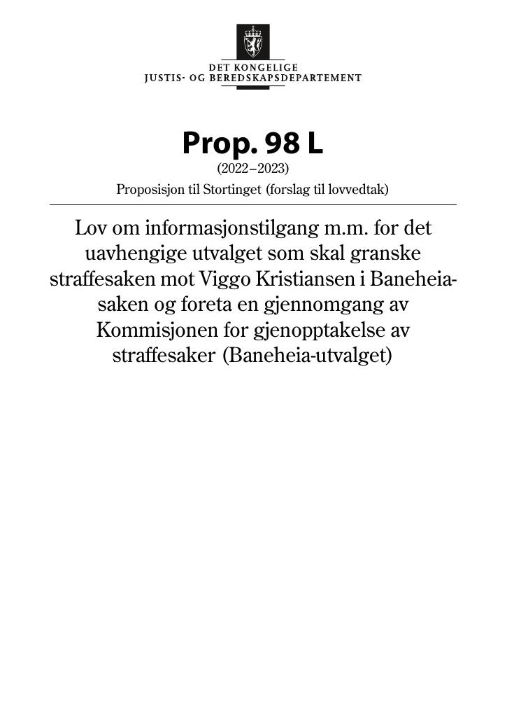 Forsiden av dokumentet Prop. 98 L (2022–2023)