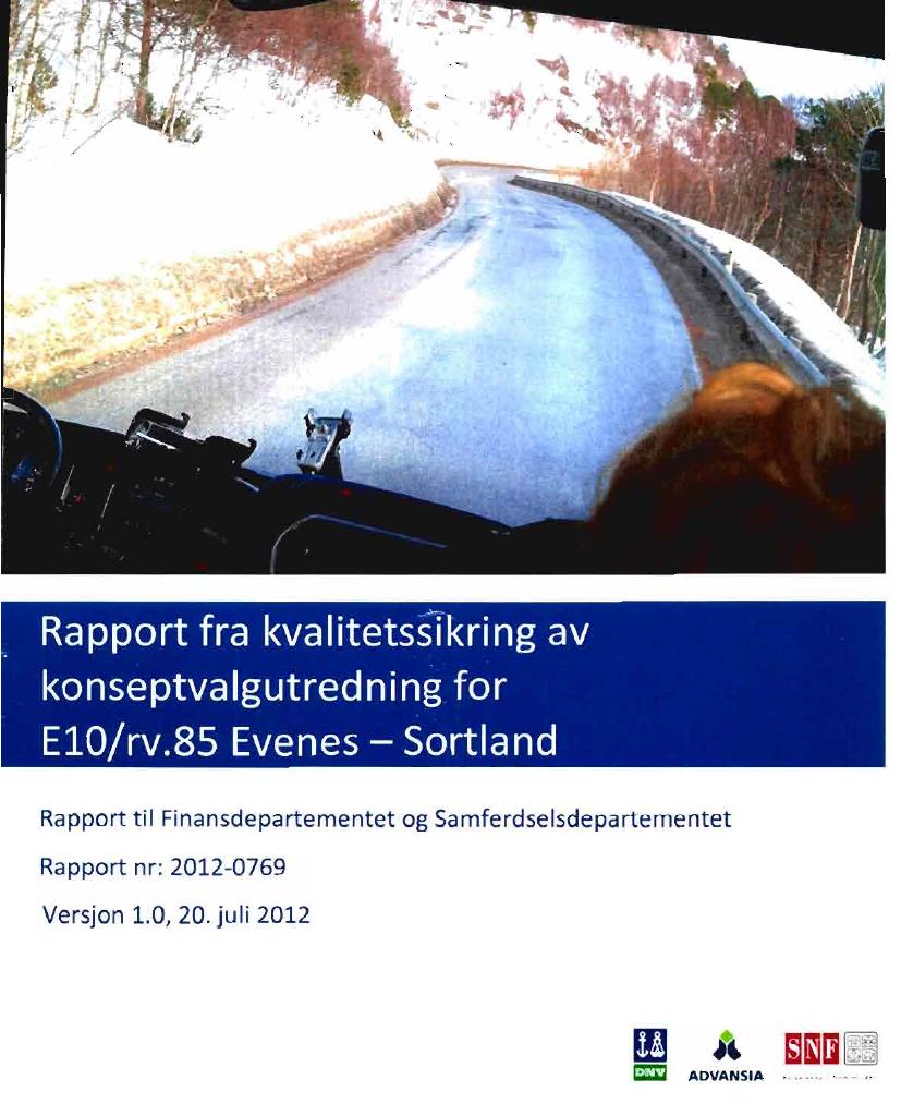 Forsiden av dokumentet Kvalitetssikring (KS1): E10/rv. 85 Evenes - Sortland