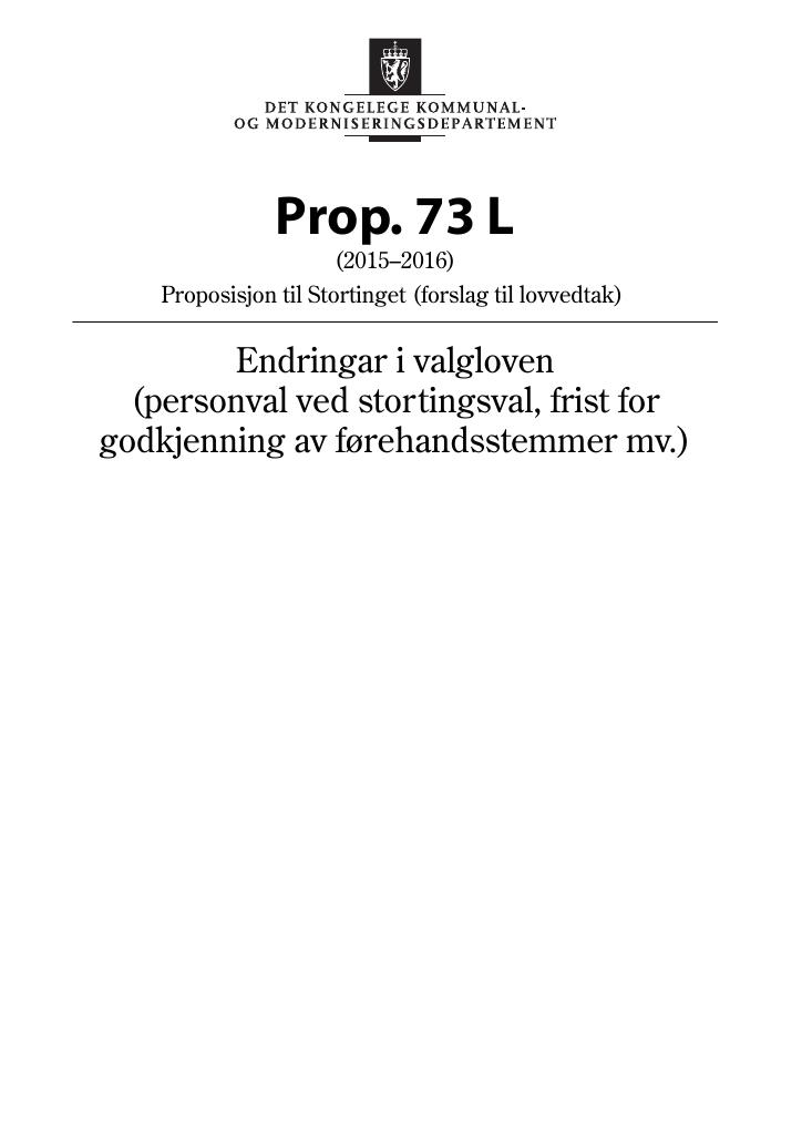 Forsiden av dokumentet Prop. 73 L (2015–2016)