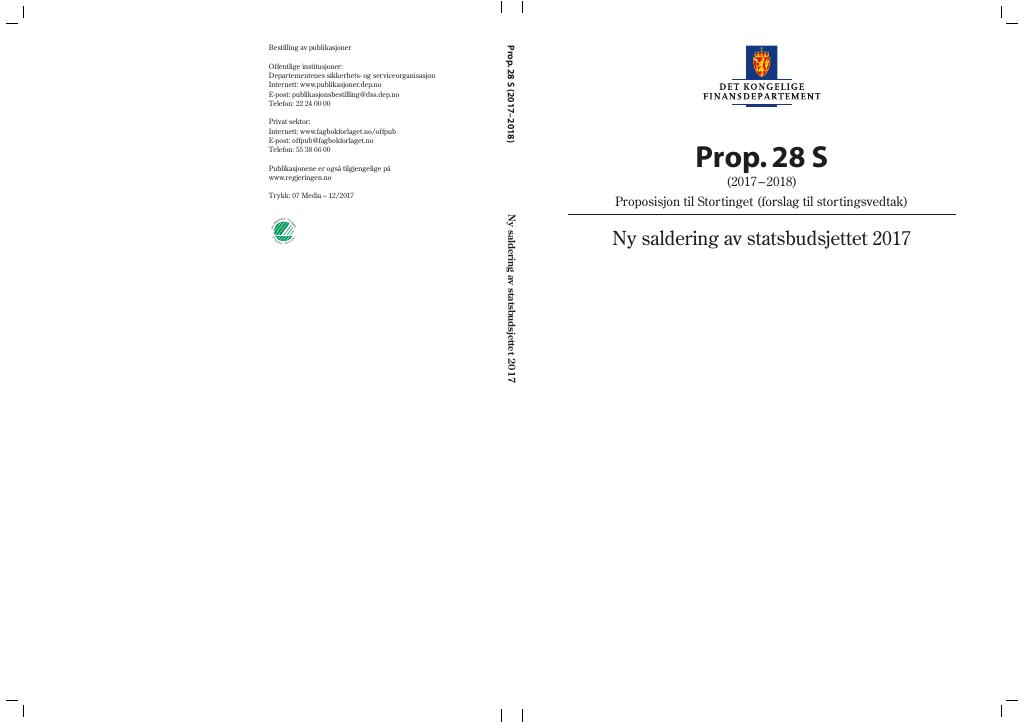 Forsiden av dokumentet Prop. 28 S (2017–2018)