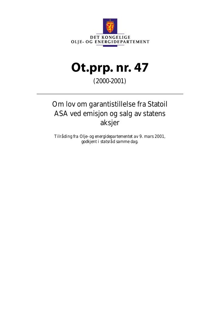 Forsiden av dokumentet Ot.prp. nr. 47 (2000-2001)