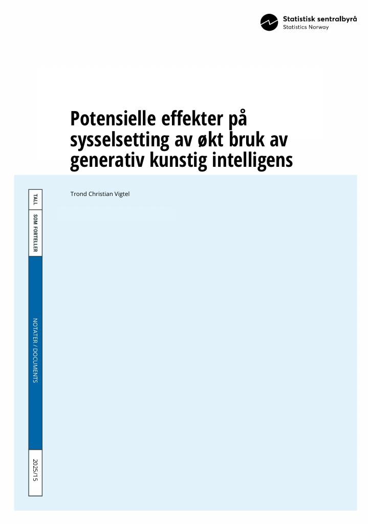 Forsiden av dokumentet Potensielle effekter på sysselsetting av økt bruk av generativ kunstig intelligens
