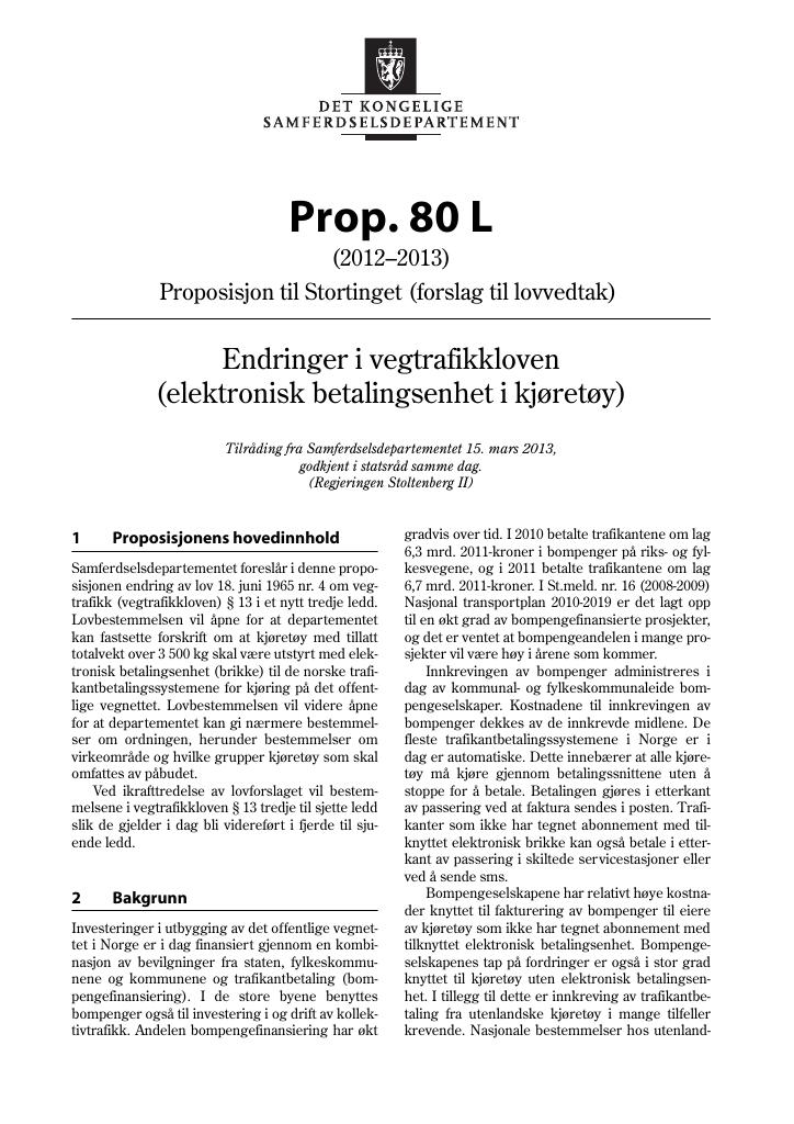 Forsiden av dokumentet Prop. 80 L (2012–2013)