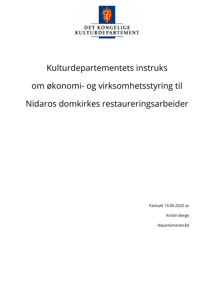 Forsiden av dokumentet Revidert instruks Nidaros Domkirkes Restaureringsarbeider 2020