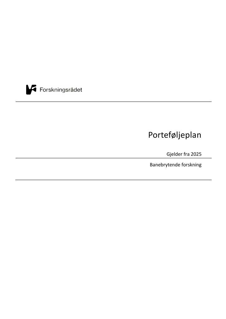 Forsiden av dokumentet Porteføljeplan Banebrytende forskning 2025