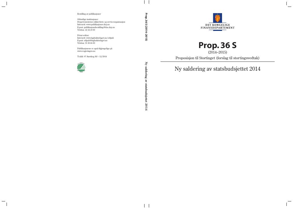 Forsiden av dokumentet Prop. 36 S (2014-2015)