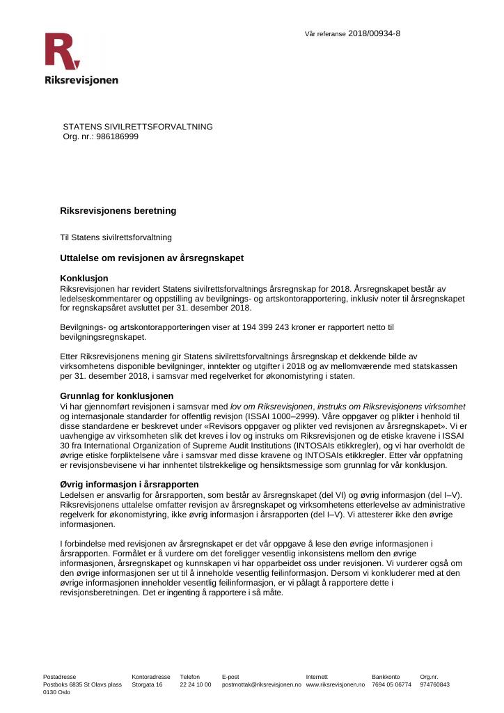 Forsiden av dokumentet Revisjonsberetning (PDF)