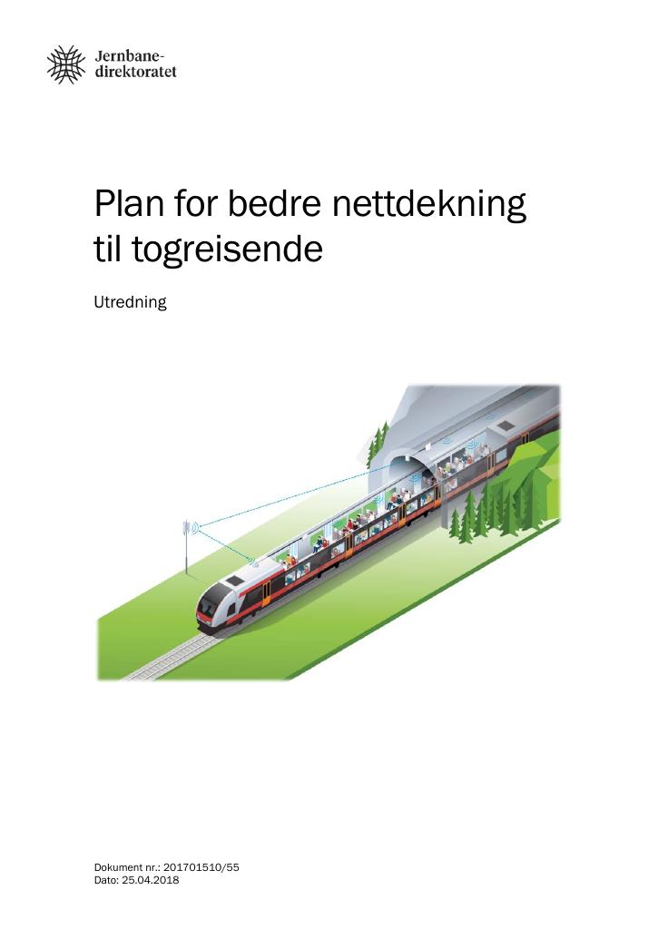 Forsiden av dokumentet Plan for bedre nettdekning 
til togreisende
