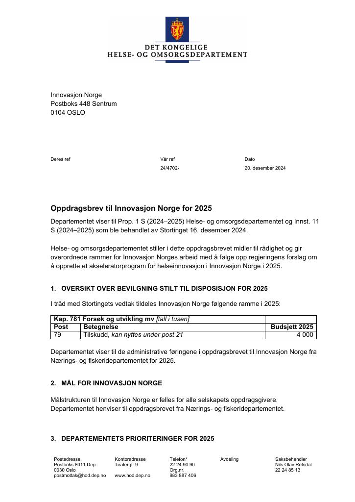 Forsiden av dokumentet Oppdragsbrev