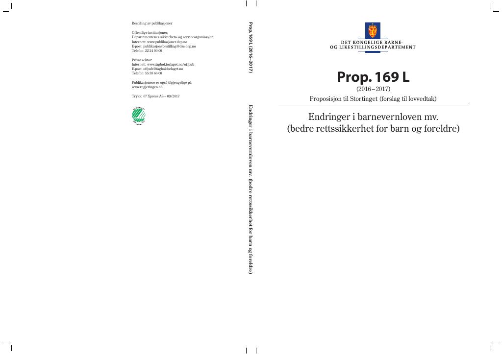 Forsiden av dokumentet Prop. 169 L (2016–2017)