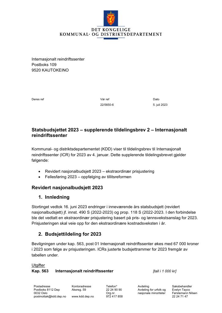 Forsiden av dokumentet Supplerende tildelingsbrev 2.pdf 2023