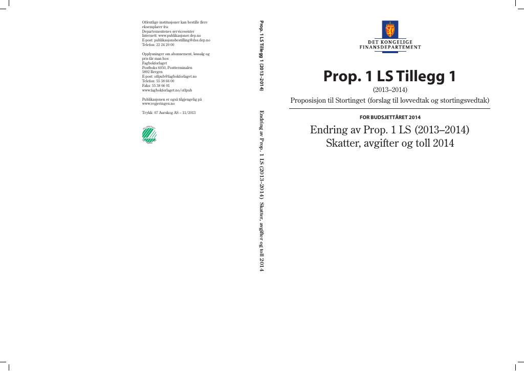 Forsiden av dokumentet Prop. 1 LS Tillegg 1 (2013–2014)