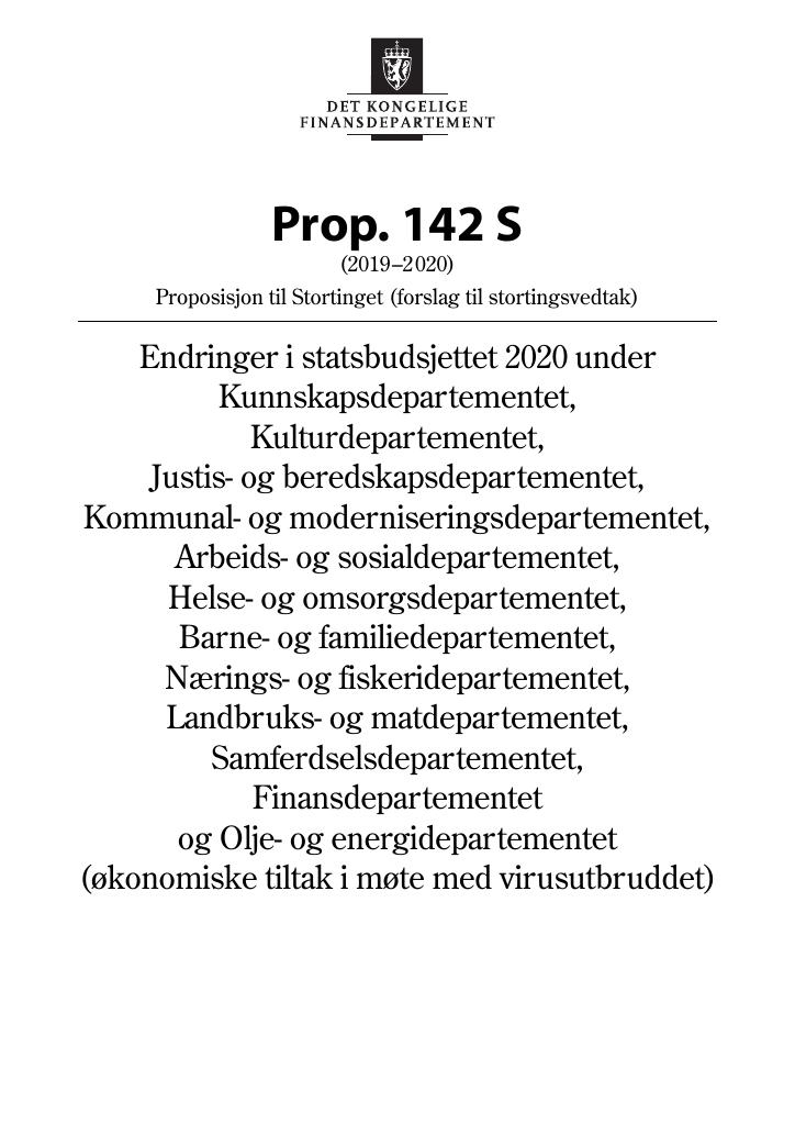Forsiden av dokumentet Prop. 142 S (2019–2020)