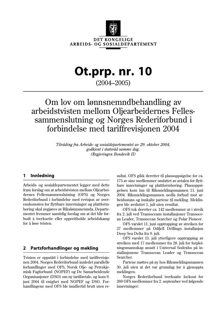 Forsiden av dokumentet Ot.prp. nr. 10 (2004-2005)