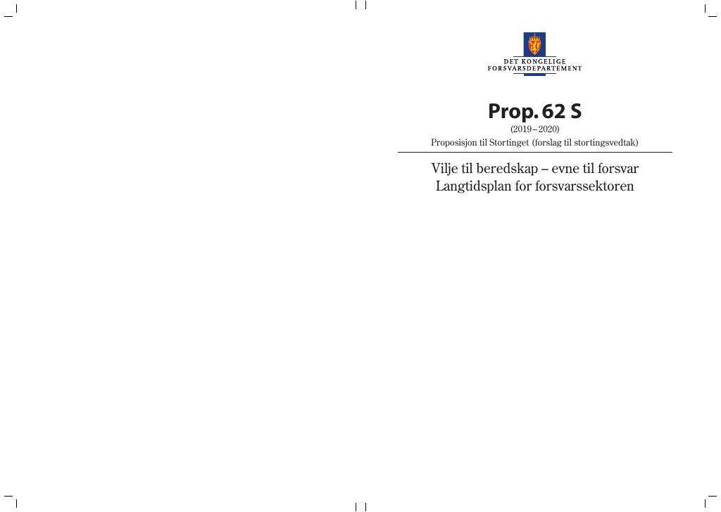 Forsiden av dokumentet Prop. 62 S (2019–2020)